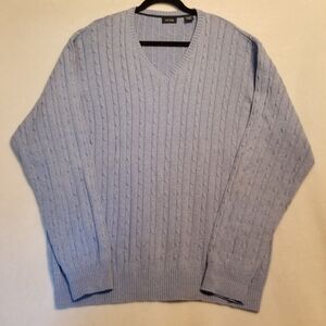 Izod Mens XXL Sweater Blue V Neck Cable Knit 100% Cotton Preppy Classic Basic